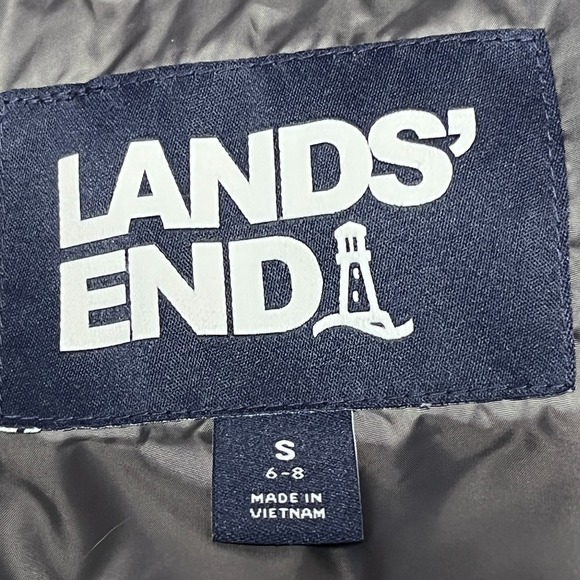 Lands End Womens Small Puffer Vest Down Plaid Check Black White Lightweight Warm - Picture 5 of 8